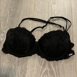 PINK criss cross lace push up bra